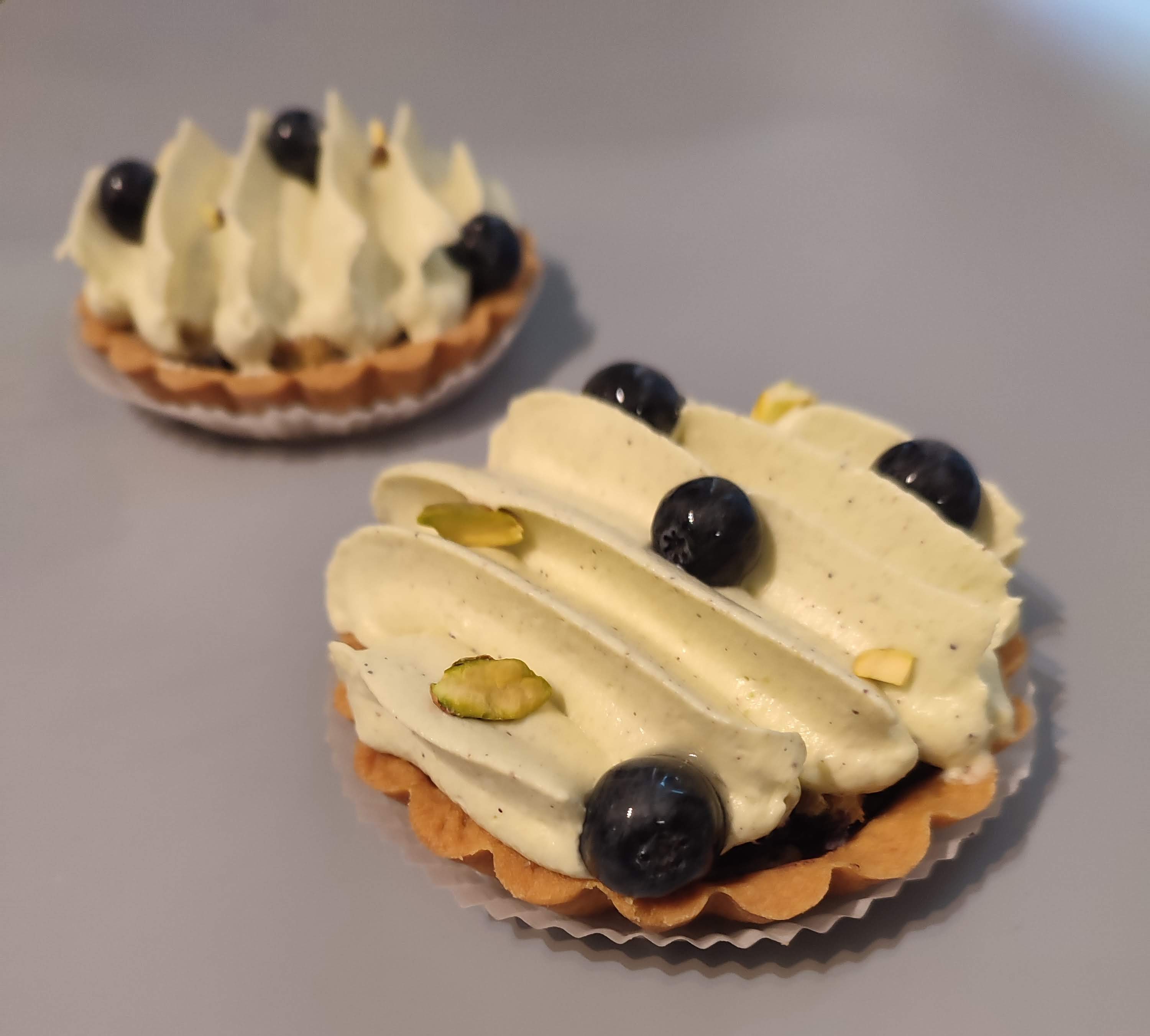 Pistache/myrtilles
Financier aux myrtilles et mousse à la pistache