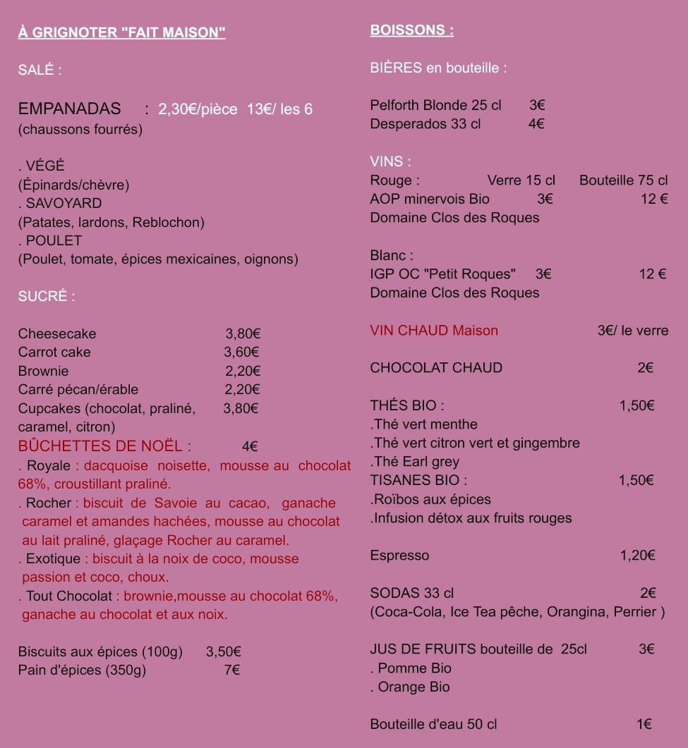 Menu marché de Noël