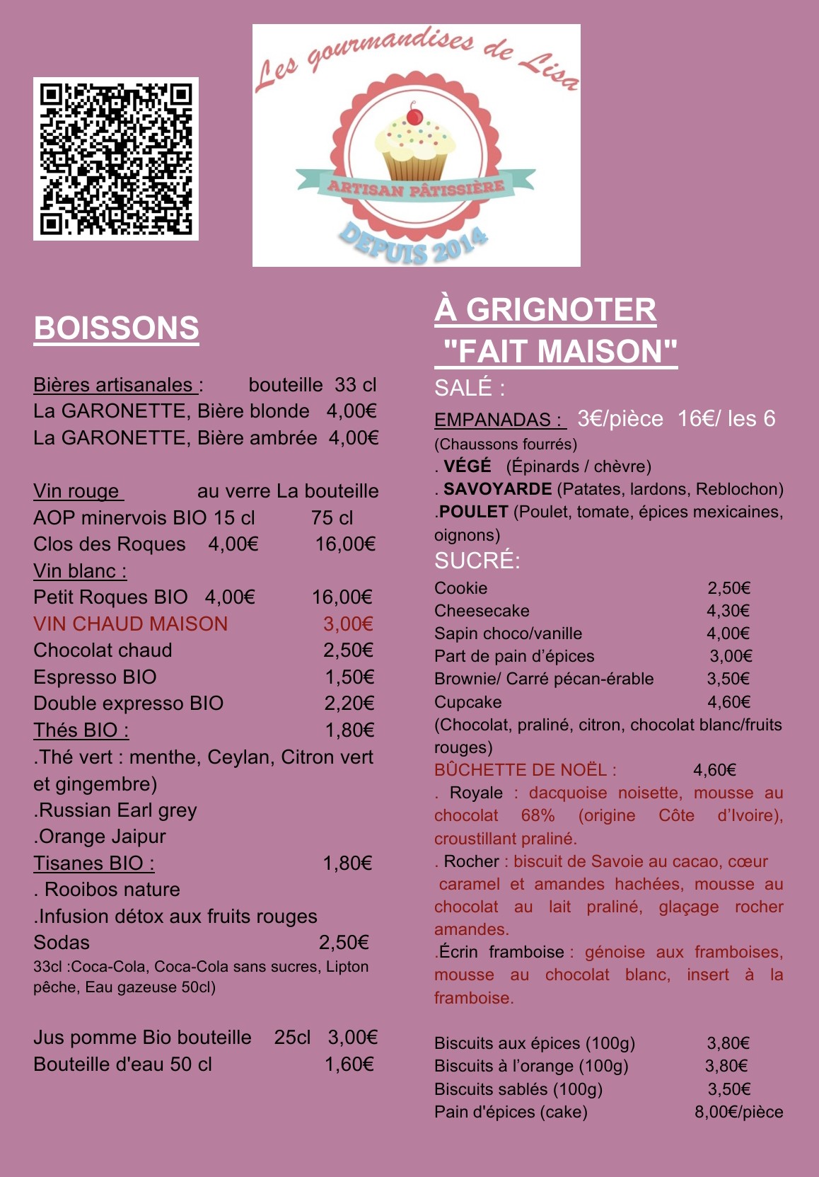 Menu marché de Noël 2025