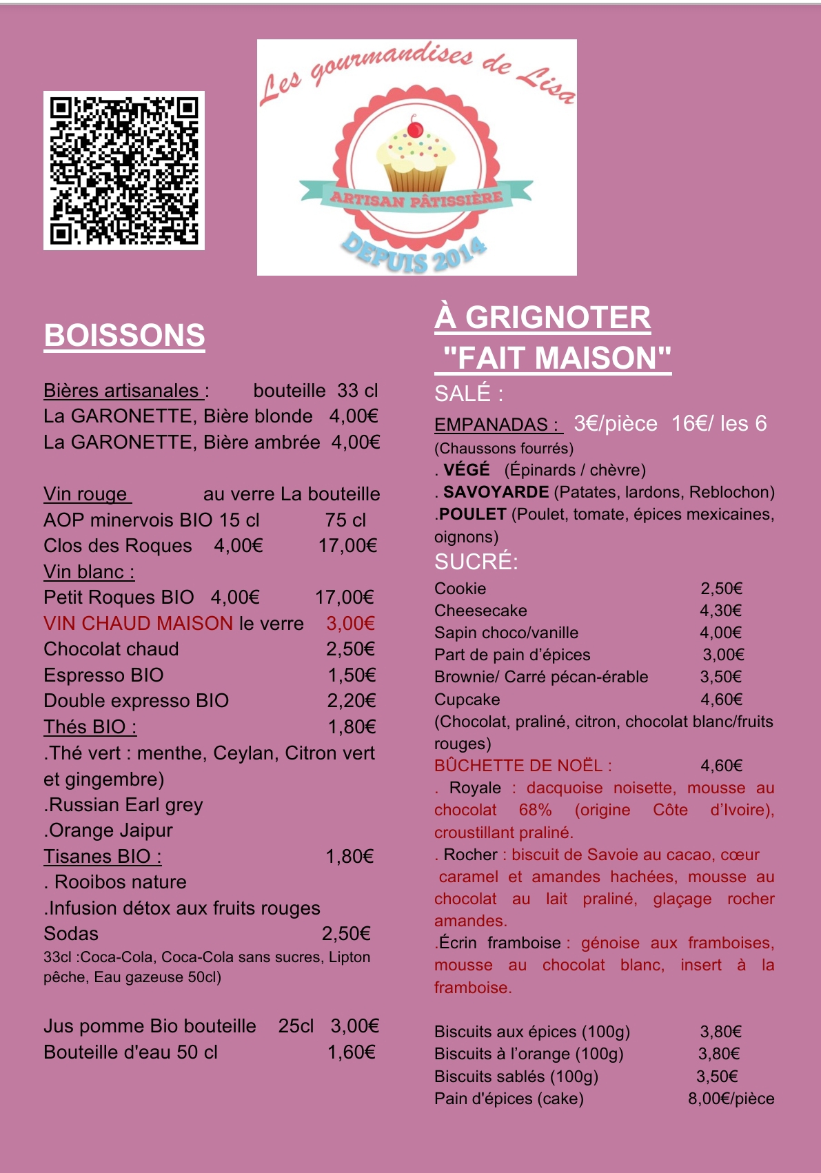 Menu marché de Noël 2025